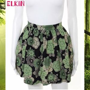 ELKIN Chic Green/Blk Abstract Silk Circle Skirt
